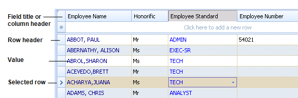 Field Header In Database Selecting Items in a Grid Window