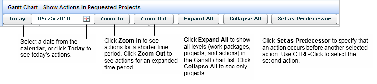 screen shot showing the Gantt chart buttons