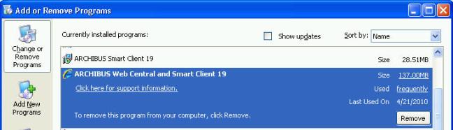 Add or Remove Programs dialog