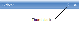 screen shot showing the thumb tack in the Explorer title bar. The thumb tack is used to dock the panel.