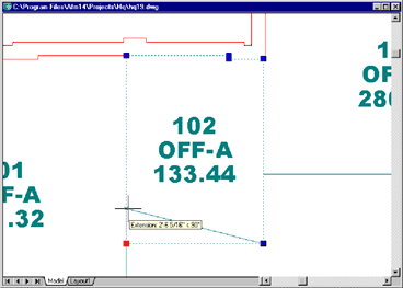 floor plan drawing showing grip editing of an asset symbol