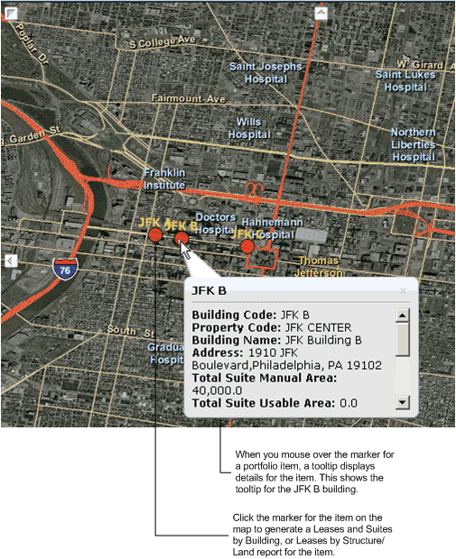 screen shot of map view showing tooltips for markers