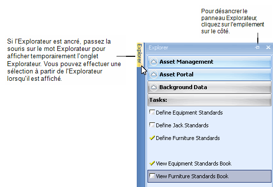 Capture d'écran montrant le panneau Explorateur ancré