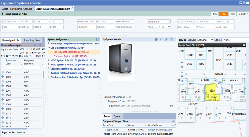 Define Equipment Systems (Asset Relationship Assignment tab)
