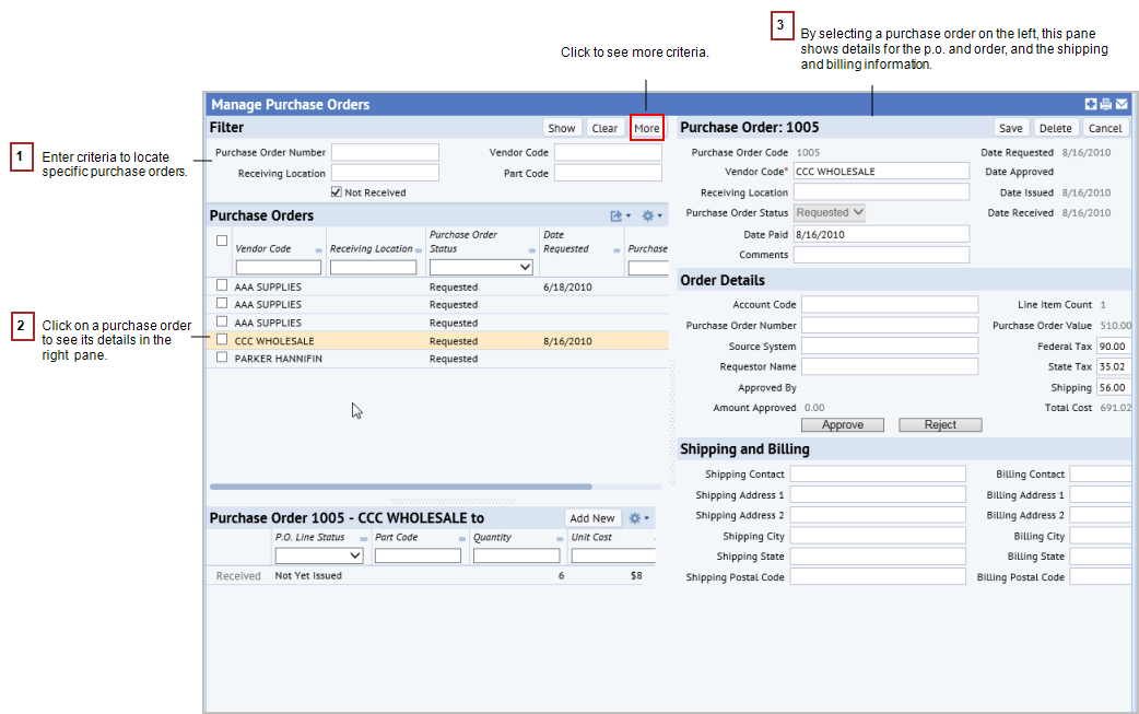 Multiple Page Purchase Order Manage Purchase Orders for Parts