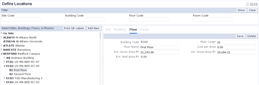 Developing Locations Sites Buildings Floors