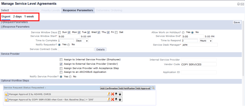 Setting Response Procedures For An Sla