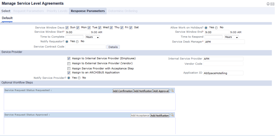 Setting Response Procedures For An Sla