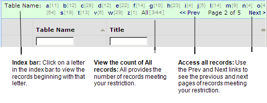 Filter console with Index bar