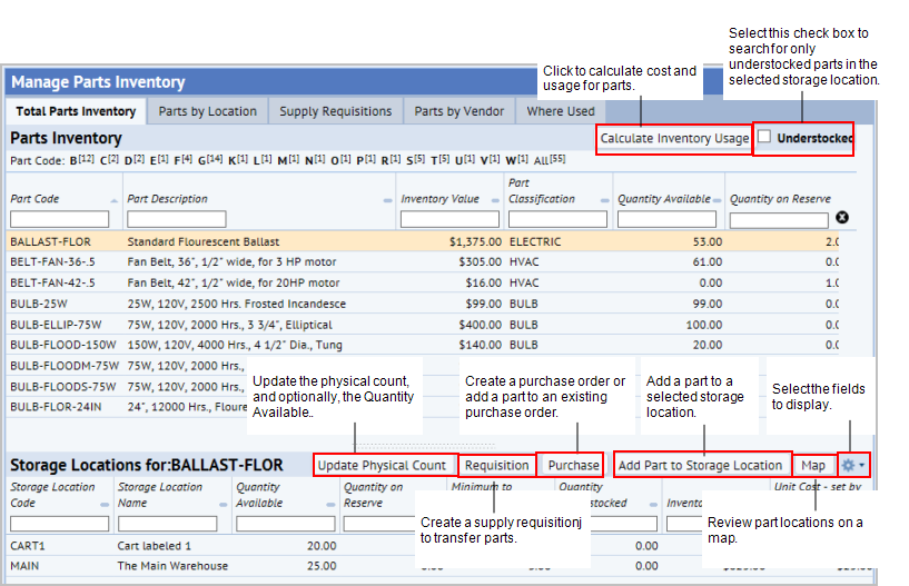 Manage Parts Inventory
