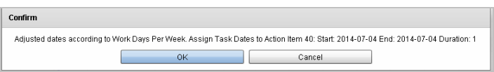 confirmation message showing the duration adjusted for the number of work days