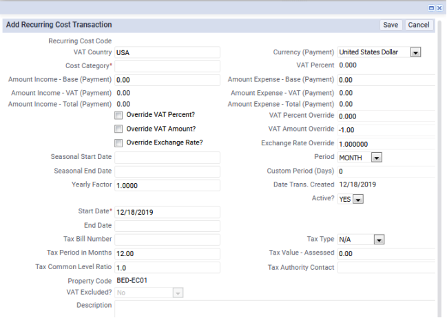 Creating And Scheduling Recurring Costs